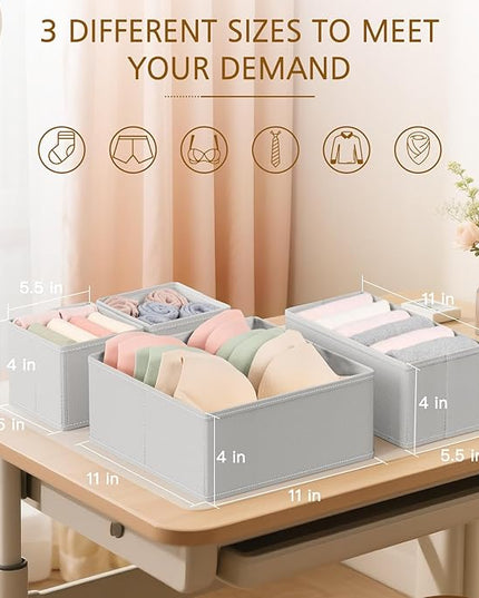 Criusia 15 Pack Drawer Organizer for Clothes, Foldable Dresser Dividers with 3 Sizes, Fabric Storage Bins – Gray
