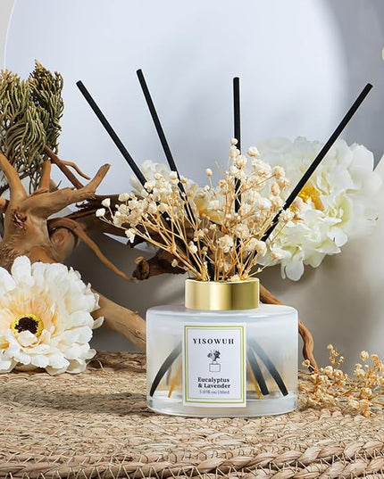 YISOWUH Reed Diffuser Set,5.07 fl oz (150 ml) - Eucalyptus & Lavender Oil Diffusers with 8 Reed Sticks,Home Fragrance Reed Diffuser for Bathroom Shelf Decor