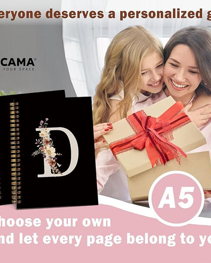 Lacama Black Initial Letter D School Notebook Journal, Aesthetic Wildflower Personalized Spiral Notebook, School Supplies, Customized Monogrammed Gifts, Birthday Gifts for Women, Office Supplies