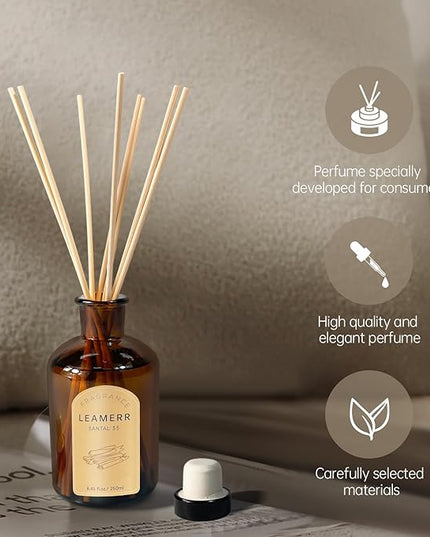 LEAMERR Premium Reed Diffuser Set - 8.8 oz (250 ml) Bedroom Bathroom Living Room Home Fragrance Products SANTAL33 Scent 1 Pack