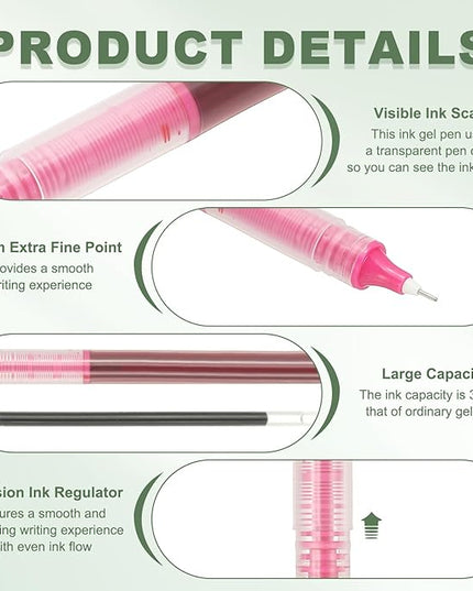 PATIKIL 6Pcs Colored Gel Ink Pens, 0.5mm Extra Fine Point Smooth Writing Japanese Quick Drying Liquid Ink Rollerball Pens for Office Stationery Classroom Teachers, Pink