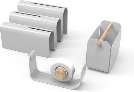 U Brands Metal Desk Organization Kit, Arc Collection, Cup, Tape Dispenser and Letter Sorter Included, Grey (3535A00-01)