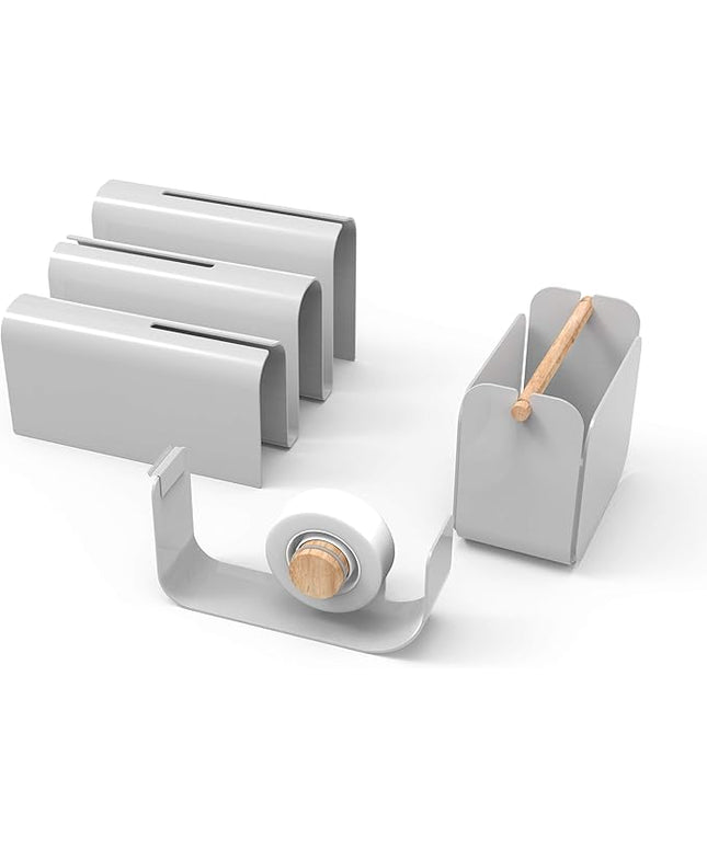 U Brands Metal Desk Organization Kit, Arc Collection, Cup, Tape Dispenser and Letter Sorter Included, Grey (3535A00-01)