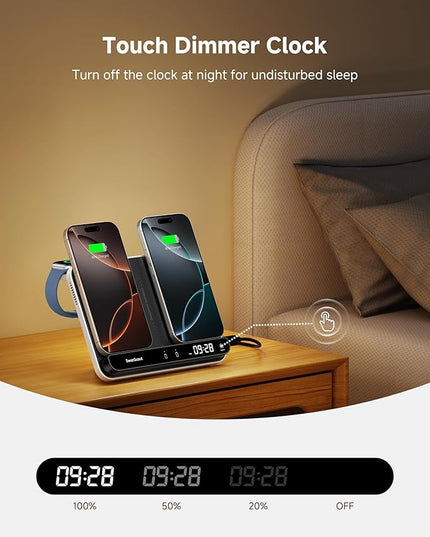 Dual Phone Charger, SwanScout 710A, Wireless Charger for iPhone 17/16/15/14/13/12/11/8/X Series, for Apple Watch 11/10/9/8/7/6, Ultra 3/SE 3, for AirPods Pro 3/4/Pro 2/Pro/3