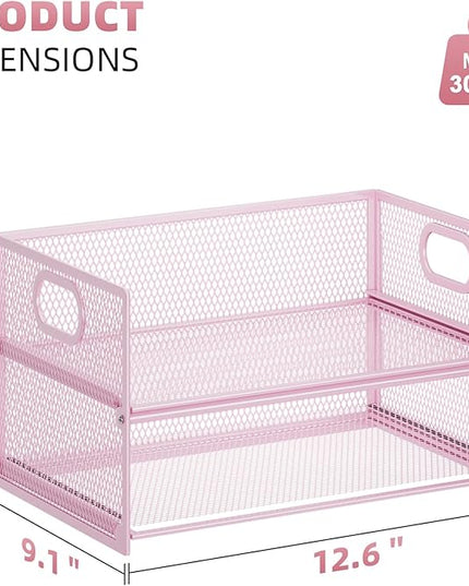 Marbrasse 2 Tier Paper Organizer Letter Tray, Mesh File Organizer with Handle, Paper Sorter Desk Organizer for Home Office Supplies - Pink