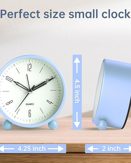 Analog Alarm Clock, 4 inch Super Silent Non Ticking Small Clock with Night Light, Battery Operated, Simple Design, Old fashioned Style SkyBlue decor, for Bedroom, Bedside, Desk, Adult, Kid, Gift, Blue