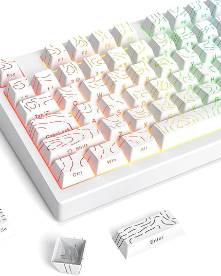 Guffercty kred 135 Key White Keyboard Keycap Set Side Engraved, Cherry Profile PBT Material Translucent Characters Compatible with MX Switches(Form Line)