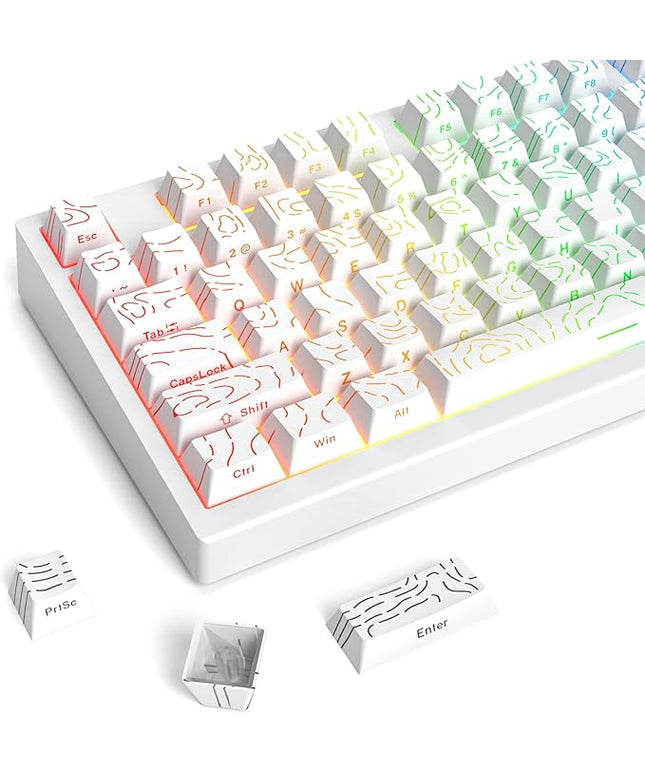 Guffercty kred 135 Key White Keyboard Keycap Set Side Engraved, Cherry Profile PBT Material Translucent Characters Compatible with MX Switches(Form Line)