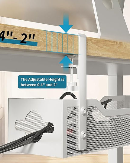 Under Desk Cable Management Tray 3 Pack, Cable Management Under Desk No Drill, Cable Organizer with Clamp for Wire Management, Cord Organizer for Office, Home - No Damage to Table (White)