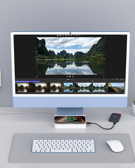 USB C Hub for iMac 24-inch 2021/2023/2024, 10Gbps USB-C*2 & USB-A, SD/TF Reader, 15W Wireless Charge, Accessory Adaptor for iMac M1 M2 M4
