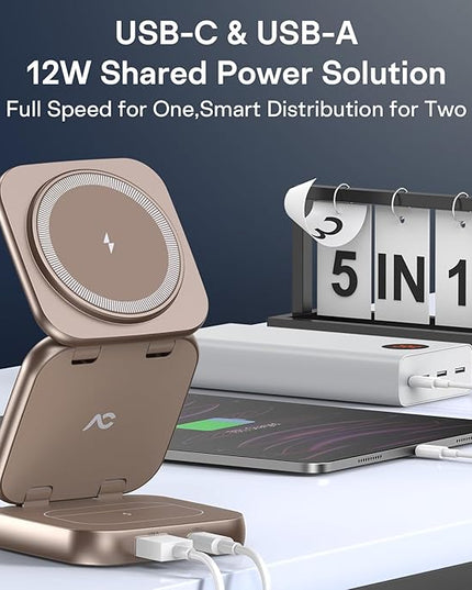 5-in-1 Wireless Charger for MagSafe, AC ISLAND Portable Travel Charging Station, 35W Max Fast Foldable Magnetic Stand, Evolved for iPhone 17-12 & Air Series, Apple Watch, AirPods (with 35W Adapter)