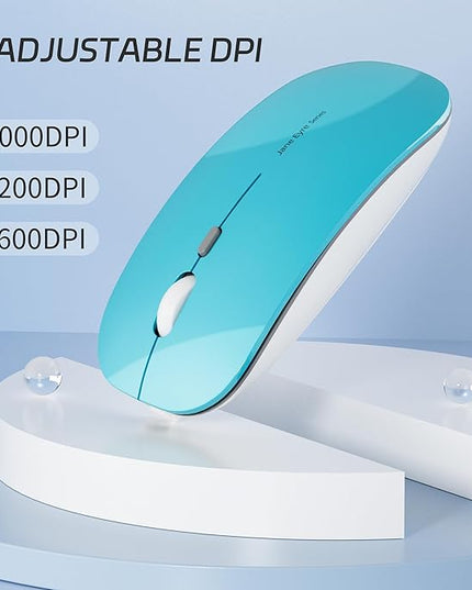 Uciefy Q5 Slim Rechargeable Wireless Mouse, 2.4G Optical Silent Ultra Thin Wireless Computer Mouse with USB Receiver and Type C Adapter, Compatible with PC, Laptop, Desktop (Blue)