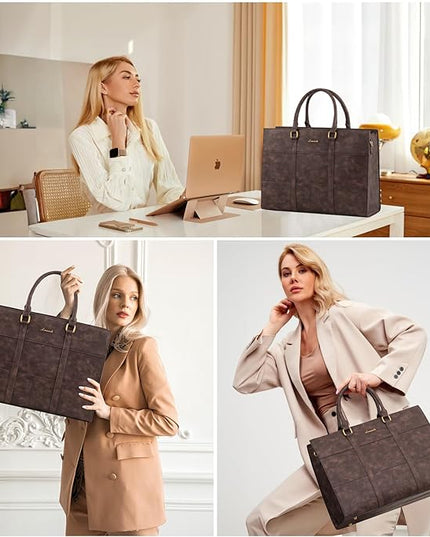 LOVEVOOK Laptop Bag for Women, 15.6 Inch Laptop Tote Bag, Vintage Leather Work Bags for Women, Waterproof Computer bag with Clutch Purse, Large Capacity Briefcase, Business Office Bag