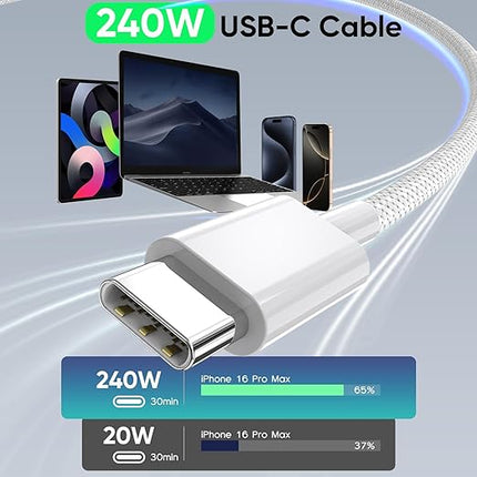 USB C to USB C, 240W USBC Woven Charge Cable, 2Pack USB C Cable Fast Charging Cord for Apple MacBook Pro/MacBook Air,iPad Pro/Air, iPad mini, iPhone 16e 16 15 ProMax Plus Compatible 140W/100W/60W/45W