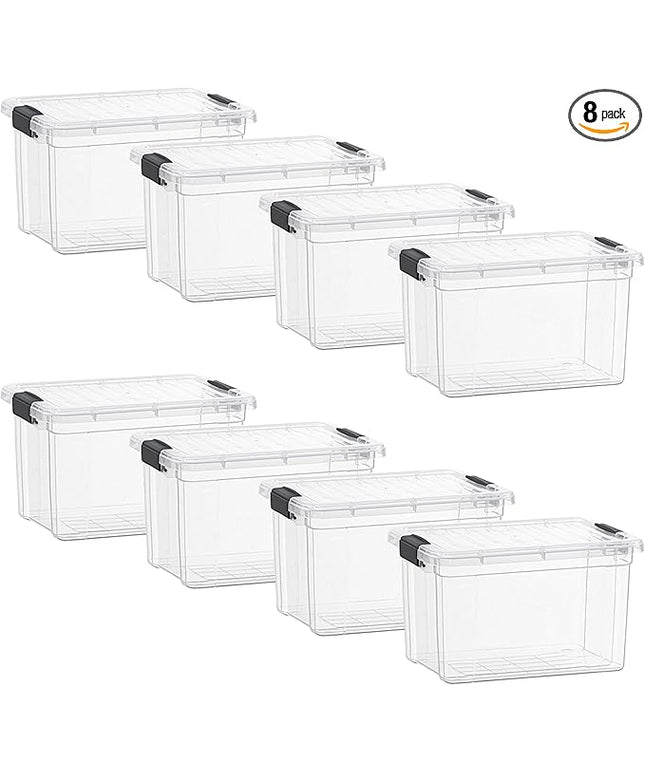 Superio Clear Storage Boxes with Lids, 49 Quart Plastic Container Bins for Organizing, Stackable Crates, BPA Free, Non Toxic, Odor Free, Organizers for Home, Office and Dorm, 8 Pack