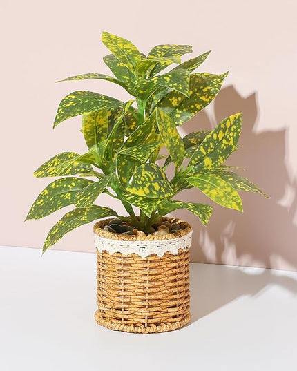 Nubry Fake Plants Artificial Potted Plants with Weaved Pot for Shelf & Table Desk | Perfect for Home Office Bathroom Farmhouse Room Coffee Table Decor 10‘’