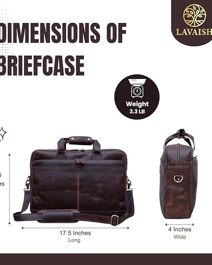 LAVAISH Handmade Full-Grain Leather Briefcase for Men & Women–17" Laptop Bag with Computer Compartment Office Satchel Bag