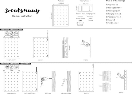 Wood Pegboard Combination Wall Organizer Kit, Wooden Display Pegboard Panel Kits for Bedroom, Study, Office, Bathroom, 2 Pieces Pegboards and 15 Accessories (Walnut)