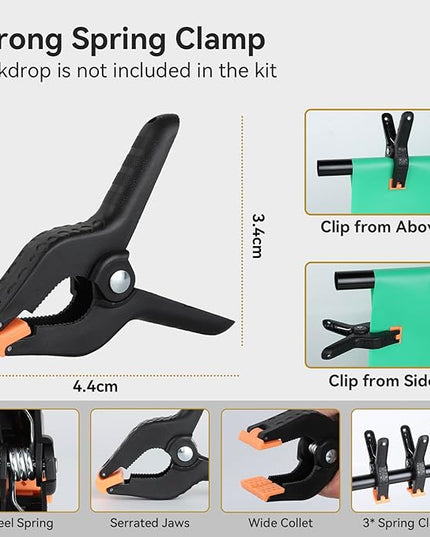 UTEBIT T-Shape Backdrop Stand Support Kit 6.6x5ft, Adjustable Photo Backdrop Stand with 3 Strong Spring Clamps, Photography Videography Studio Green Screen Backdrop Stand Portable for Parties