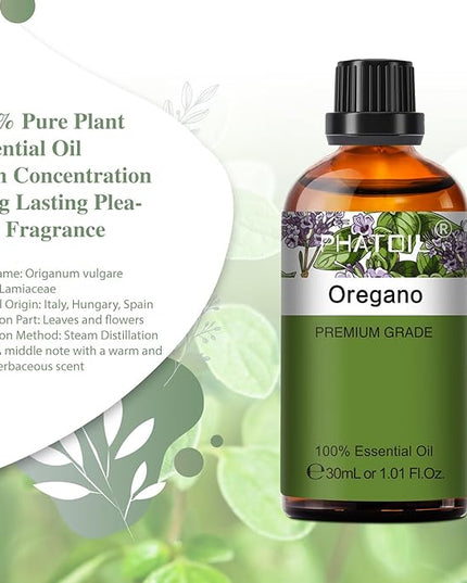 Oregano 1.01fl.oz Essential Oil, PHATOIL Pure Aromatherapy Oils for Diffuser, Humidifier, Perfect for DIY Soap, Candle, Bath Bombs Making(30ml)