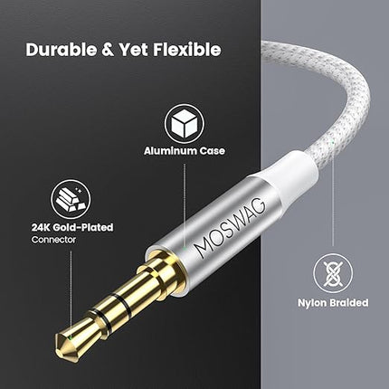 MOSWAG 3.28FT/1Meter 3.5mm Extension Cable Audio Male to Female Stereo Extension Adapter Nylon Braided Cord Compatible for Home/Car Stereos Smartphones Headphones Tablets Media Players and More