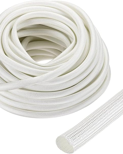 uxcell Insulation Cable Protector,8mm/0.31 Inch-20m/66 Feet High Temp Fiberglass Sleeve White