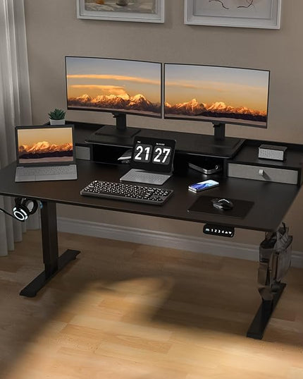 63 x 30 Inch Electric Standing Desk with 2 Drawers, Adjustable Height Widened Stand Up Desk with Storage, Sit to Stand Ergonomic Workstation for Home Office, Classic Black