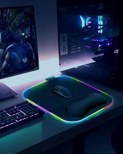 Gimars RGB Mouse Pad with Wrist Rest Support, 12 x 10 in Extra Large Ergonomic Gaming Mouse Pad with 10 LED Lighting Modes, Non-Slip Rubber Base for PC Gaming & Office