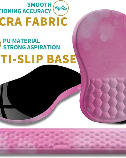 Hokafenle 2 in 1 Ergonomic Mouse Pad Wrist Support & Wrist Rest for Computer Keyboard Set, with Relieve Carpal Tunnel Pain Massage Bulge and Full Memory Gel Design (2In1 Set, Sweet Pink)
