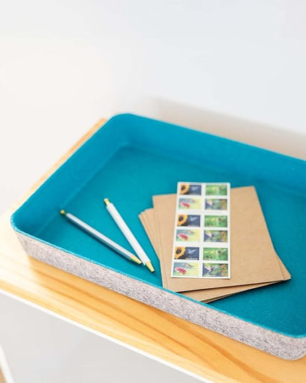 Three by Three Seattle Felt Like It! 13 x 9.5 Inch Felt Tray Drawer Organizer, Fits Standard Letter Size Paper Sheets, 3 Pack (Blue)