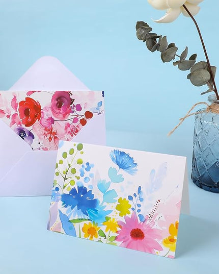 FUHITIM 48 Pack Blank Cards and Envelopes, Watercolor Flowers Blank Greeting Cards, Blank Cards for All Occasion