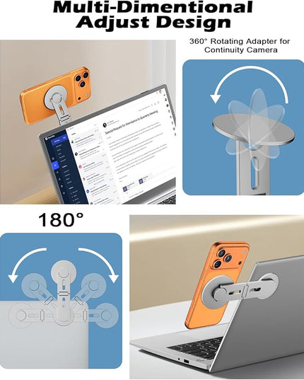 CloudValley Magnetic Phone Laptop Holder Mount, Foldable Hidden Portable Stand for iPhone 17/16/15/14/13 & All Phone, Clamp for Monitor Side, Compatible with Laptop, Desktop, Tesla Model 3/ Y, Gray