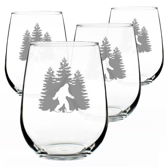 Bevvee Bigfoot Stemless Wine Glass for Bigfoot Fans - 17 oz - Set of 4