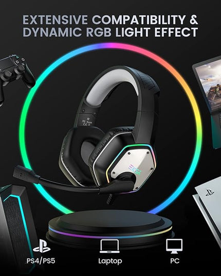 EKSA E1000 USB Gaming Headset for PC, Computer Headphones with Microphone/Mic Noise Cancelling, 7.1 Surround Sound, RGB Light - Wired Headphones for PS4, PS5 Console, Laptop, Call Center