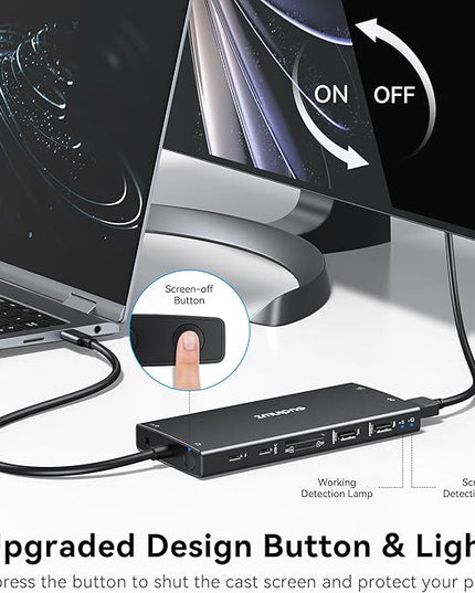 USB C Hub USB C Docking Station Dual Monitor 4K@60Hz+DP 8K@30Hz for Dell HP, Laptop Docking Station 3 Monitors 15 in 1 USBC Dongle Multiport Adapter with USB A Port+Button+PD+Ethernet+SD/TF+Audio