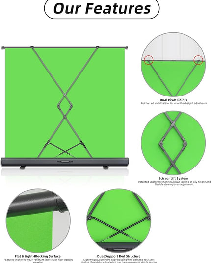 78.7 x 82.7in Large Collapsible Green Screen Backdrop,Portable Retractable Photo Background Chroma Key Panel with Stand Photography Backdrops for Video Conference,Photographic Studio,TikTok