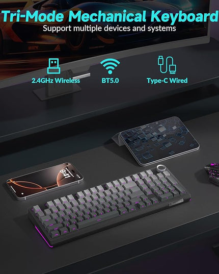 SOLAKAKA KI99 Pro 96% Wireless Mechanical Keyboard, RGB Gaming Keyboard, Hot-Swappable Pre-Lubed Switches, Gasket Structure Creamy Keyboards (Gradient-Black, Non-Silent Version)
