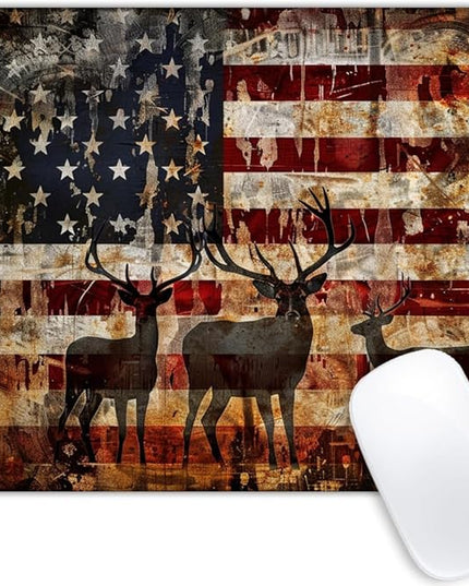 Square Mouse Pad Graceful Deer and National Flag -1,Gaming Mouse Pads for Desk,Soft Computer Waterproof Non-Slip Mouse Mat