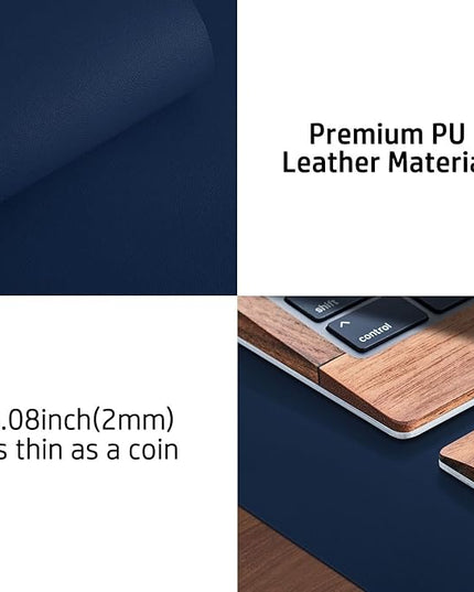 Aothia Leather Desk Pad Protector, Mouse Pad,Office Desk Mat, Non-Slip PU Leather Desk Blotter, Laptop Desk Pad, Waterproof Desk Writing Pad for Office and Home (Dark Blue,36" x 17")