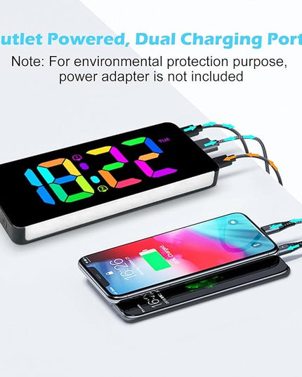 ALANAS RGB Digital Alarm Clock, Color Changing Mood Light with 10 Colors, Dual Alarm with Snooze, Dimmable Display, USB Charger, Adjustable Volume, Plug in, Bedroom Desk Clock for Teens, Adults