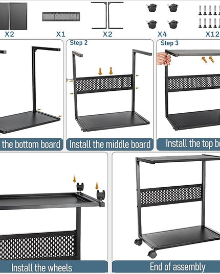 Large PC Stand Computer Tower Stand 2-Tier Metal CPU Holder with Locking Caster Wheels Suitable for Most PC (Black,XL)