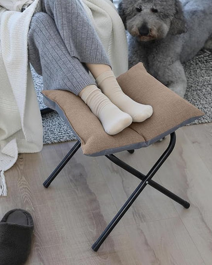 Foldable Foot Rest Stool for Under Desk or Sofa - Office Footrest Ottoman, Portable Leg Rest for Home & Office (Khaki)