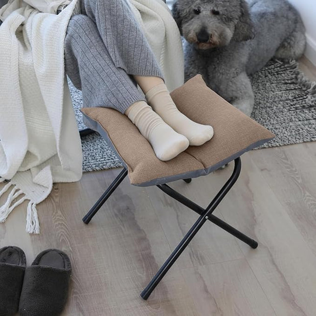 Foldable Foot Rest Stool for Under Desk or Sofa - Office Footrest Ottoman, Portable Leg Rest for Home & Office (Khaki)