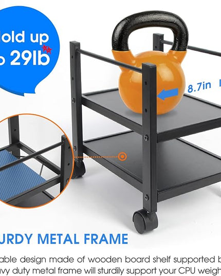J JACKCUBE DESIGN 2 Tier Computer Tower Stand for Desktop CPU, Gaming PC Holder, Mobile Rolling Cart for Under Desk with Caster Wheels, Office Desk Accessories- MK712A