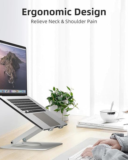 suptek Laptop Stand for Desk, Adjustable Computer Notebook Stand with 360° Rotating Base, Ergonomic Laptop Riser for Collaborative Work, Foldable & Portable Laptop Stand,fits for 11-17" Laptops,White