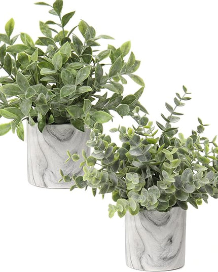 Hollyone Faux Plants Indoor Artificial Mini Potted Plants Plastic Green Plant Small Fake Plants Eucalyptus Decor in Pots for Home Table Room Bathroom Decor