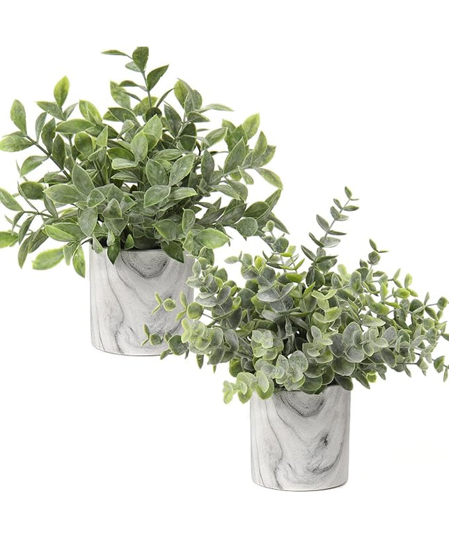 Hollyone Faux Plants Indoor Artificial Mini Potted Plants Plastic Green Plant Small Fake Plants Eucalyptus Decor in Pots for Home Table Room Bathroom Decor