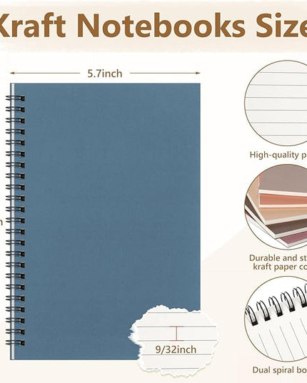 Fuutreo 12 Pcs Spiral Notebook for Work A5 8.3 x 5.7 Inch College Ruled Spiral Journal Notebook Kraft Cover Ruled Paper, 12 Color, 60 Sheets, 120 Pages for Office School(Grad Gray,Classic)