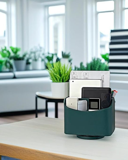 UnionBasic Rotating Desk Organizer, 360 Degree Desk Spinning Caddy, Desktop TV Guide/Mail/Media/Remote Controller Holder Organizer, Vintage Green