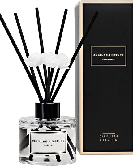 CULTURE & NATURE Reed Diffuser Set 4oz (120ml) Vanilla Scented Diffuser with Sticks Home Fragrance Reed Diffuser for Bathroom Shelf Decor